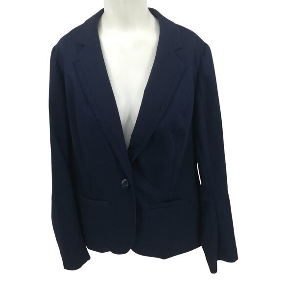 Lane Bryant One Button Navy Blue Blazer Size 14 Stretch Lined Career Work Pocket - Picture 1 of 13